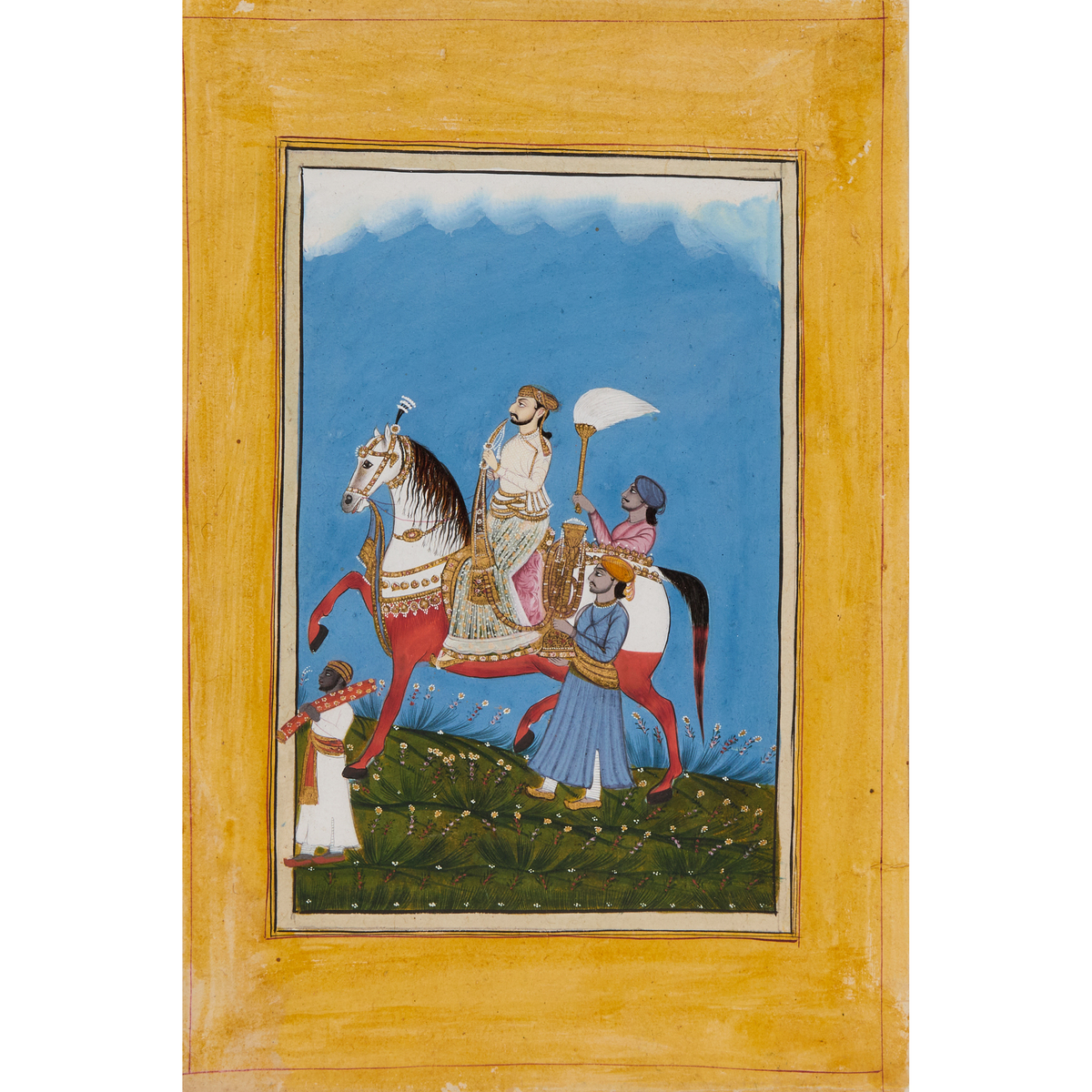 An Equestrian Portrait of a Prince, Rajasthan, North India, 18th/19th Century, sheet 13 x 8.7 in — 3 - Image 3 of 4