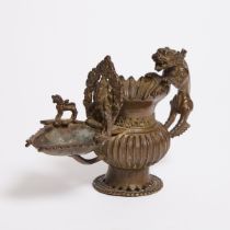 A Nepalese Bronze Ritual Oil Lamp (Sukunda), 18th Century, 5.1 x 8.3 in — 13 x 21 cm