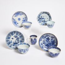 Four Sets of Blue and White Cups and Saucers, Together With a Coffee Cup, 18th-19th Century, 清 十八至十九