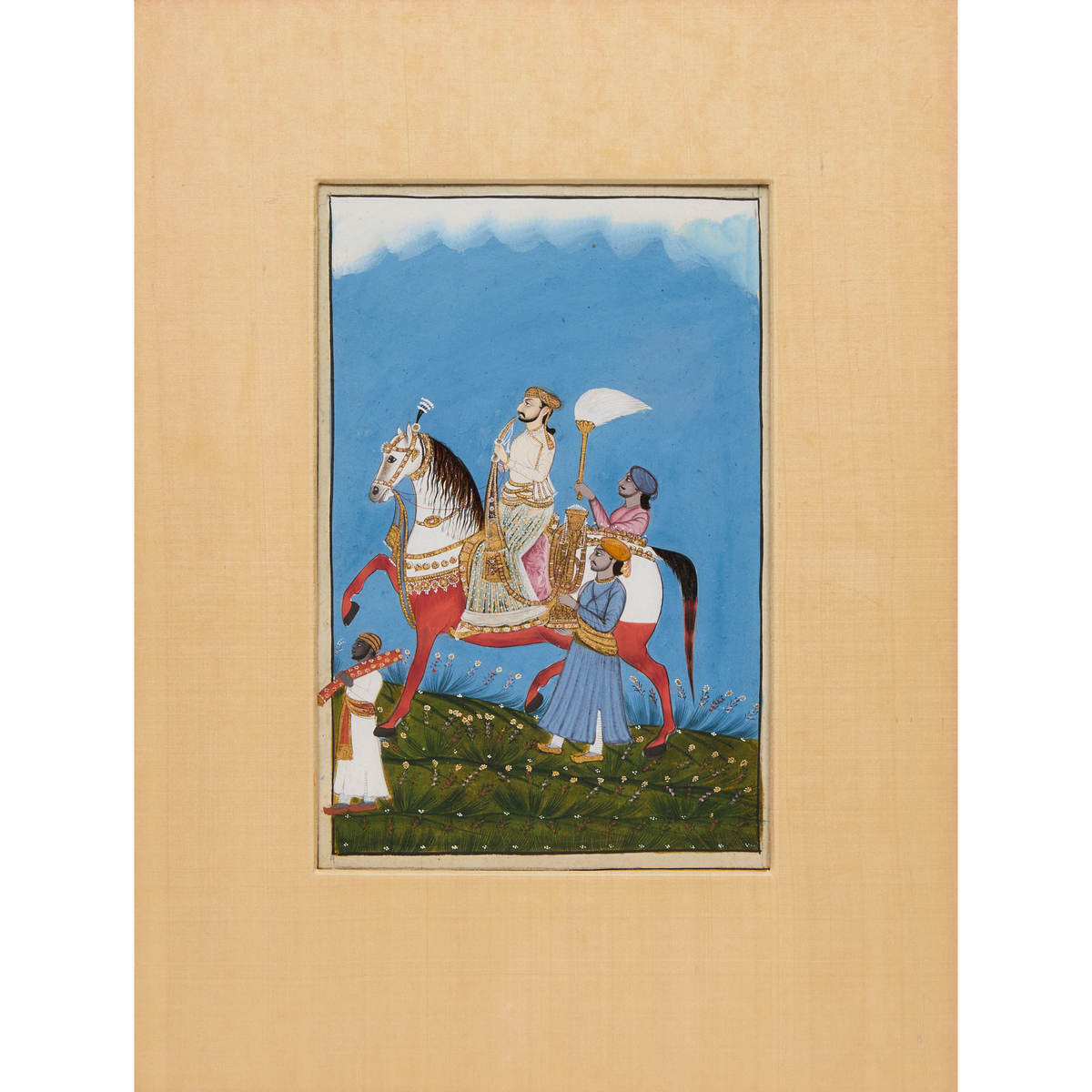 An Equestrian Portrait of a Prince, Rajasthan, North India, 18th/19th Century, sheet 13 x 8.7 in — 3 - Image 2 of 4