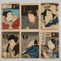 Gototei Hirosada (1826-1863), Six Actor Woodblock Prints, Circa 1850, each chuban tate-e approx. 9.8