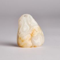 A White and Russet Jade 'Double-Gourd' Pendant, 18th/19th Century, 清 十八/十九世纪 白玉带皮'福禄'佩, height 1.8 i