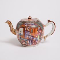 A Chinese Export Famille Rose 'Figural' Teapot, 18th Century, 清 十八世纪 外销广彩满大人通景茶壶, height 5.1 in — 13