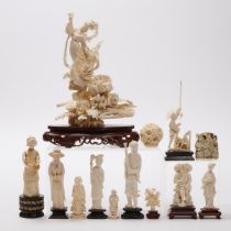 A Group of Thirteen Ivory Carvings, 19th-20th Century, 十九至二十世纪 牙雕一组共十三件, largest height 12.4 in — 31