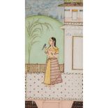 A Painting of a Lady with a Bird, Provincial Mughal School, India, 18th/19th Century, frame height 1