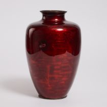 A Large Red Ginbari Cloisonné Enamel Vase, Early 20th Century, height 14.4 in — 36.5 cm