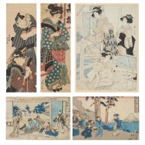 Kikukawa Eizan (1787-1867), Utagawa Yoshitora (Active 1836-1887), and Others, Five Woodblock Prints,