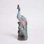 A Large Chinese Export Porcelain Figure of a Peacock, Qing Dynasty, 清 大型外销孔雀瓷塑, height 15.7 in — 39.