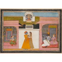 A Painting of Krishna and Radha, Rajasthan, North India, 18th Century, frame 12.8 x 15.6 in — 32.4 x