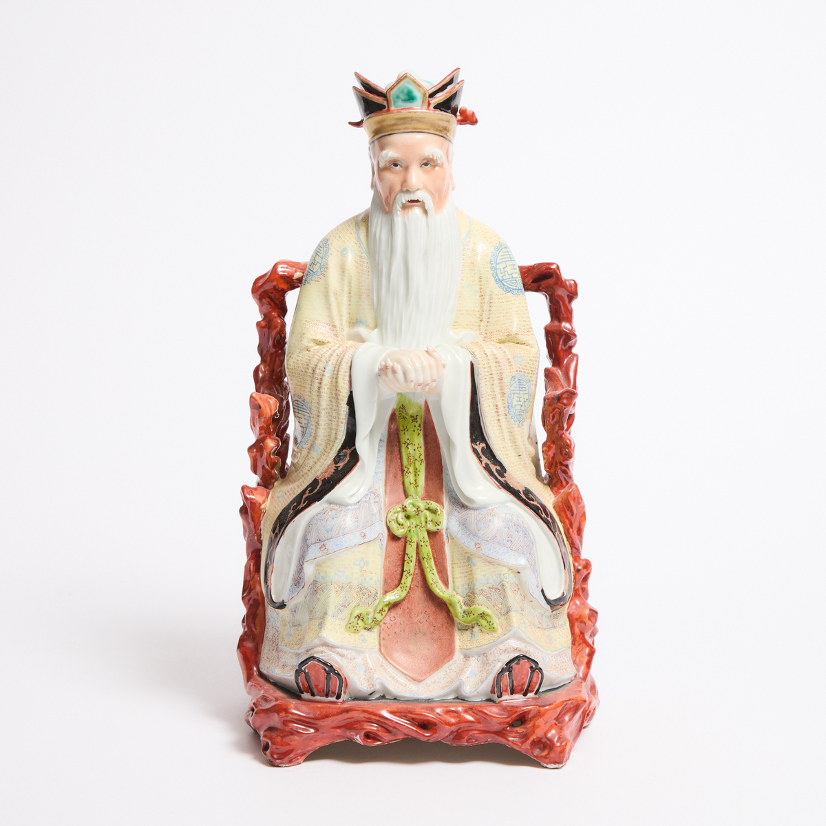 A Large Famille Rose Figure of a Daoist Immortal, Republican Period (1912-1949), 民国 大型瓷塑道教天君像, heigh