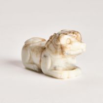 A Marble Carving of a Recumbent Bixie, Ming Dynasty (1368-1644), 明 大理石雕辟邪, length 2.6 in — 6.5 cm