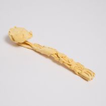 A Carved Ivory Ruyi Sceptre, Republican Period (1912-1949), 民国 牙雕如意, length 9.3 in — 23.5 cm