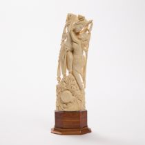 An Indian Ivory Carving of Krishna and Radha, Early to Mid 20th Century, including stand height 11 i