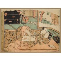 Attributed to Suzuki Harunobu (1725-1770), Shunga, Circa 1770, frame 16.9 x 19.4 in — 43 x 49.3 cm