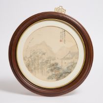 Lu Hui (1851-1920), Scholar in Pavilion, Dated 1901, 陆恢 (1851-1920) 松巅读书 设色绢本 镜框 作于1901年, fan painti