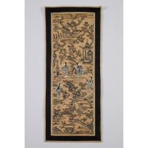 A Pair of Chinese Embroidered Silk Sleeve Bands Mounted as a Panel, Circa 1900, 晚清 刺绣袖口一对, overall 2