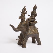 A Large Indian Bronze Kond Figure of Shiva and Ganesha on an Elephant Mount, 19th Century, height 10