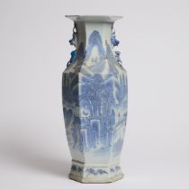 A Large Blue and White Hexagonal Vase, 19th/20th Century, 晚清/民国 大型青花六方瓶, height 22.6 in — 57.5 cm