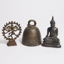 A Group of Three Bronze South and Southeast Asian Items, tallest height 6.7 in — 17 cm (3 Pieces)