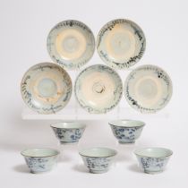 A Set of Ten Provincial Blue and White Bowls and Dishes, Circa 1750, 清 十八世纪 外销青花一组共十件, approximate d