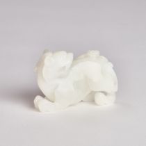 A White Jade Figure of Tianlu, 20th Century, 白玉雕'福禄'把件, length 2.4 in — 6 cm