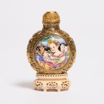 A Gilt Bronze and Enameled 'European Subject' Snuff Bottle, Qianlong Mark, Qing Dynasty or Later, 乾隆