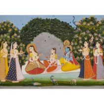 Indian School, A Painting of Krishna and Radha in a Bower Surrounded by Gopis, 19th Century, frame 1