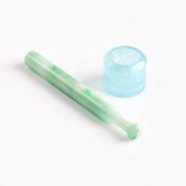 A Jadeite Pipe, Together With an Aquamarine Archer's Ring, 19th/20th Century, 晚清/民国 翡翠烟嘴及海蓝宝扳指一组两件,