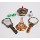 A Group of Seven Miscellaneous Chinese Objects, 19th-20th Century, 晚清/民国 玉雕龙钩嵌制手把镜等一组共七件, longest le