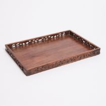 A Huanghuali Rectangular Tray, 18th-19th Century, 清 十八至十九世纪 黄花梨镂空雕长方盘, 1.2 x 14.5 x 10.2 in — 3 x 36