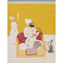 A Portrait of a Prince with Attendant, Rajasthan, North India, Circa 1900, sheet 13 x 10.4 in — 33 x