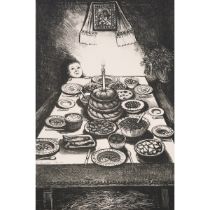 William Kurelek, RCA (1927-1977), UKRAINIAN CHRISTMAS EVE FEAST, 1973, 12 x 8 in — 30.5 x 20.3 cm