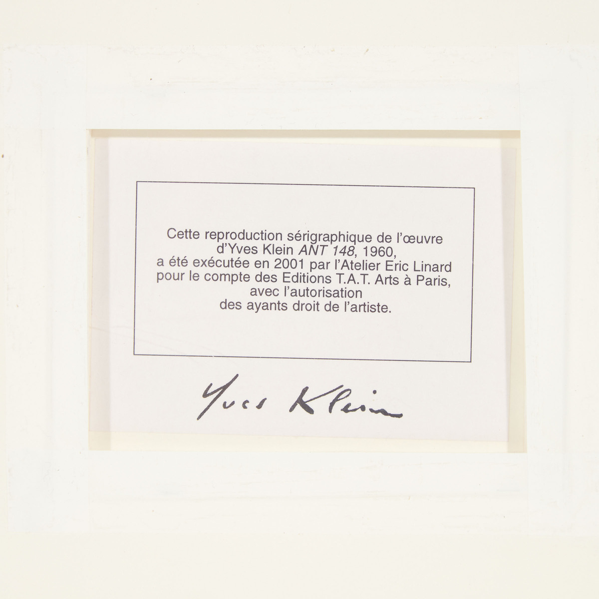 Yves Klein (1928-1962), ANTHROPOMETRIE, ANT 148, 1960-2001, stamp-signed verso, from an edition of 2 - Image 4 of 4