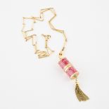 Bucherer Pendant Watch, circa 1970's; 14.5mm dia; 17 jewel movement; in a gold-tone metal and pink e