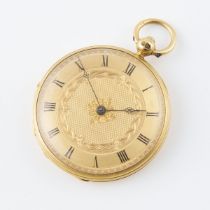 English Openface Key Wind Pocket Watch, circa 1840; 42mm; cylinder escapement movement with brass ba