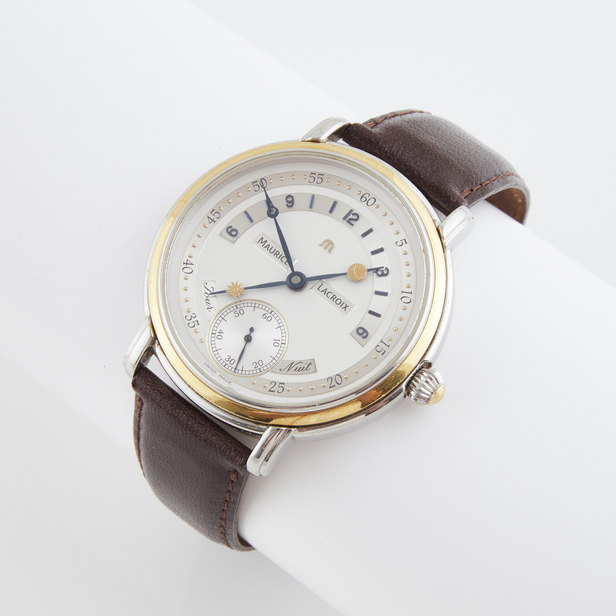 Marcel Lacroix Jour Et Nuit Wristwatch, circa 2000's; reference #07769; case #AC12764; 43mm; 17 jewe