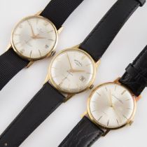Three Various Wristwatches In Gold Cases, including a Duxot, with date, 1960's, 34mm, 17 jewel cal.4