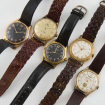 Five Various Wristwatches, comprising watches by Rodania (17j), Elco (25j), Benrus (17j), Consul, an