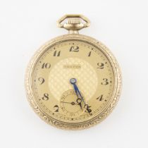 Unicorn (Rolex) Openface Stem Wind Pocket Watch, circa 1920; 44mm; 15 jewel movement; gold, textured