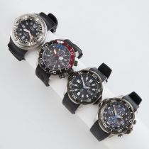 Four Various Citizen Multi-Function Diving Watches, all with quartz movements, steel cases and rubbe