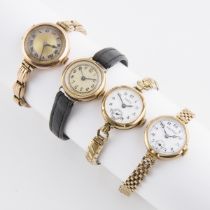 Four Lady's Wristwatches, the first an Uno, 21mm, 15 jewels, in a 9k gold case, working; the second