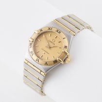 Lady's Omega Constellation Wristwatch, circa 1990's; 23mm; quartz movement; gold dial; in a stainles