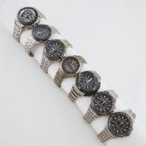 Seven Various Citizen Multi-Function Wristwatches, all with quartz movements, hybrid analog/digital