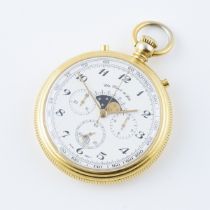 Chs. Tissot & Fils Openface, Stem Wind Pocket Watch With Chronograph, Moon Phase And Date, circa 197