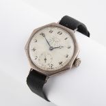 Marconi (Rolex) Wristwatch, circa 1920; 32mm; 15 jewel movement; guilloche dial; in an octagonal Wil