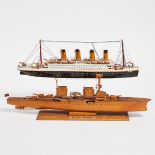 Two Model Ships, mid and late 20th century, longest length 22.5 in — 57.2 cm