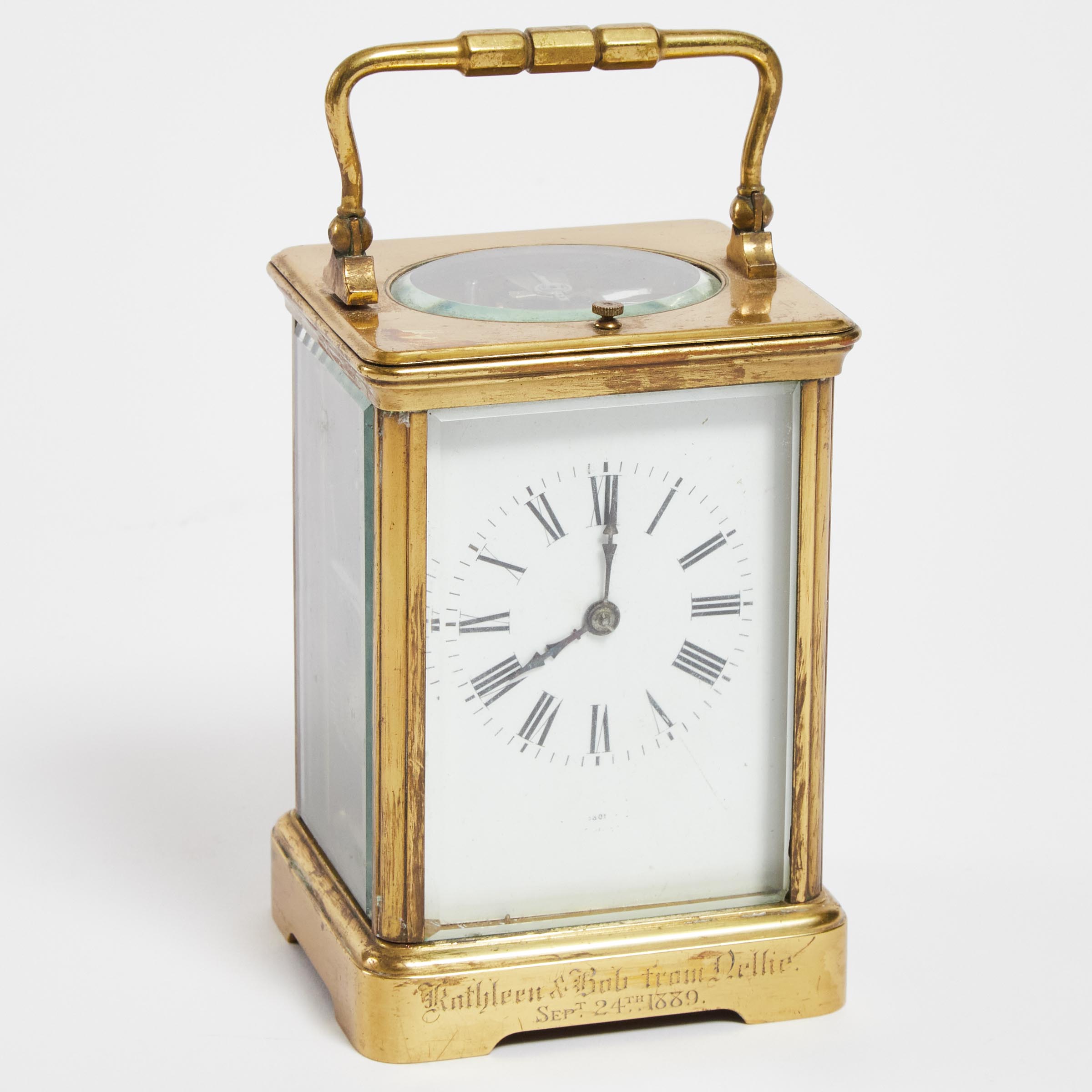 French Repeating Carriage Clock, 1889, height 5.25 in — 13.3 cm