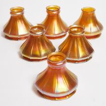 Six Steuben Iridescent Glass Shades, early 20th century, height 4.3 in — 11 cm (6 Pieces)