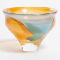 Tim Maycock (Canadian, 20th century), Studio Glass Blue and Orange Vase, 1984, height 3.7 in — 9.5 c