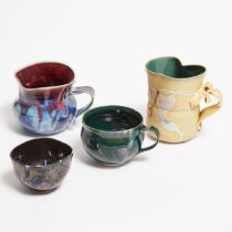 Kayo O'Young (Canadian, b.1950), Three Mugs and a Tea Bowl, 1992-2002, largest height 3.9 in — 9.8 c